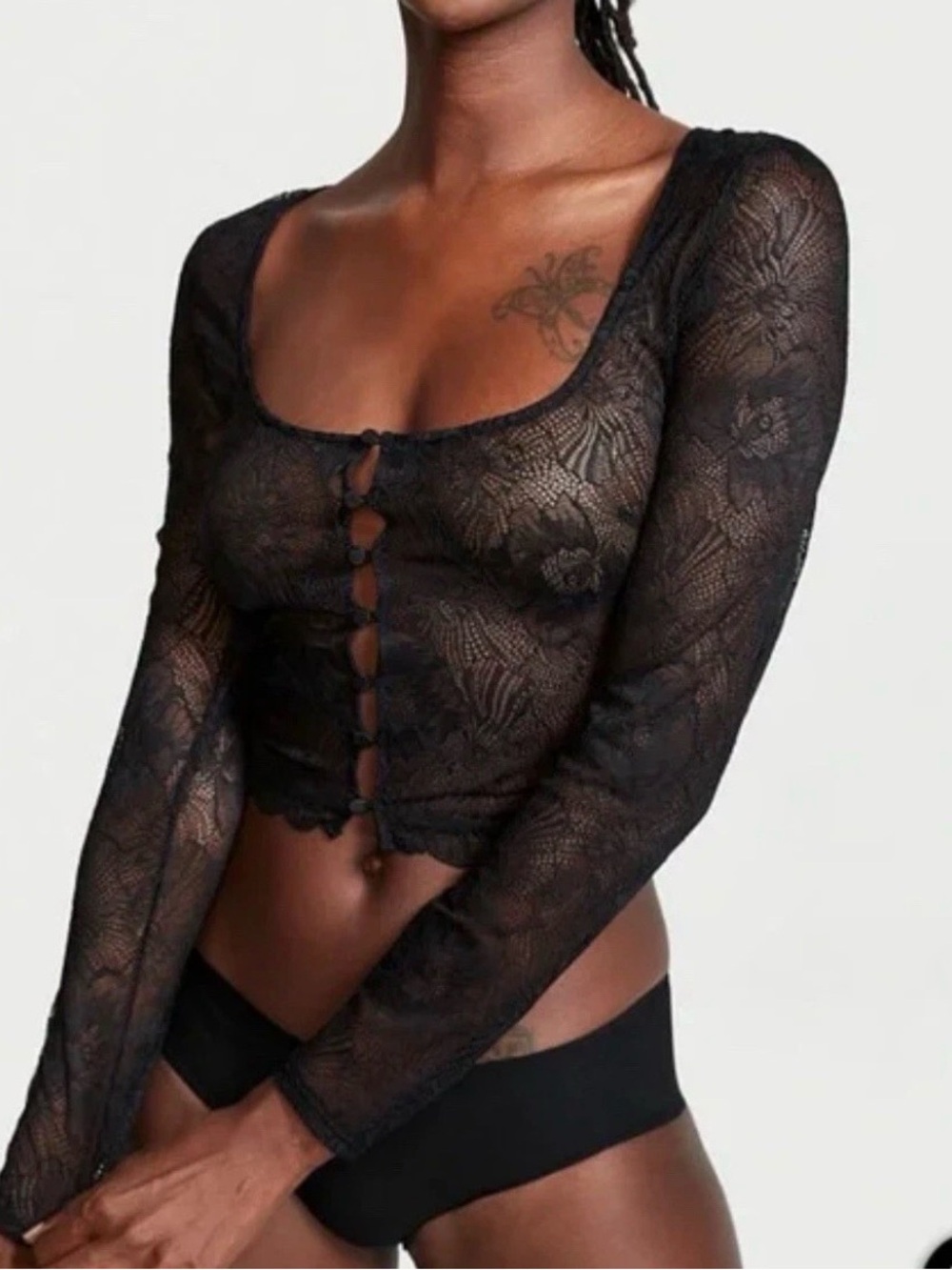 Sheer Black Lace Long-Sleeve Top